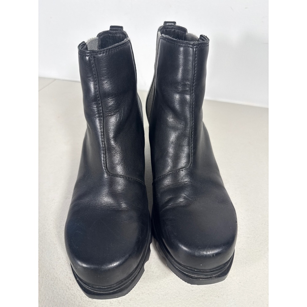 Sorel Joan of Arctic Wedge II Chelsea Boots Black Leather Grey Gore Ankle Boot 9